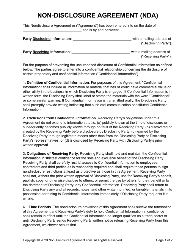NDA Agreement in Machining Template1