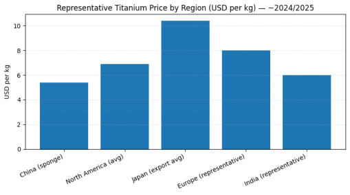 Titanium Cost per Pound in Countries