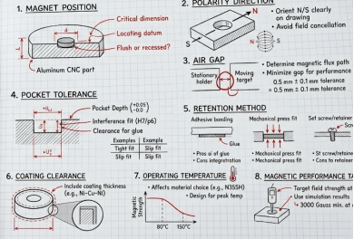 Magnet related drawing notes for CNC parts